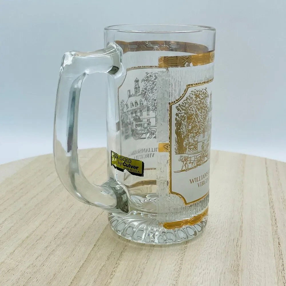 Vintage Williamsburg Virginia 22K Gold Glass Beer Stein Collector Mug by Culver